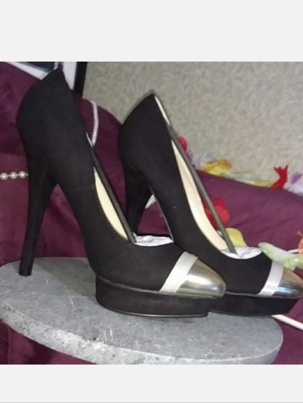 JustFab ELECTRA Black Silver Toe Heels Size 10